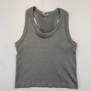 90 Degree by Reflex Womens Gray Seamless Rib Meet&Greet Crop Tank Top Large NEW